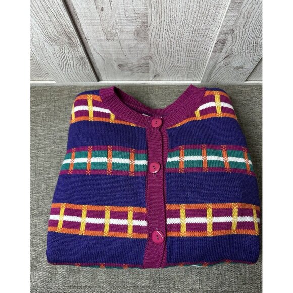 Hasting & Smith Cardigan Sweater Womens Size Large Colorful Purple Magenta Green - Picture 3 of 6